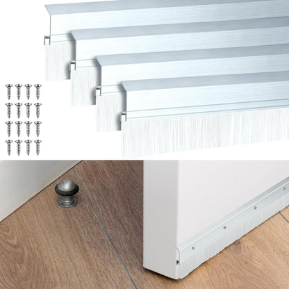 Hushee 2 Pcs 36 Inches Brush Door Sweep for Exterior, Aluminum Commercial Door Sweep Bottom All-Season Alloy Brush for Exterior and Interior Sealing Gaps Keeps Cold Air, Dust Out (White)