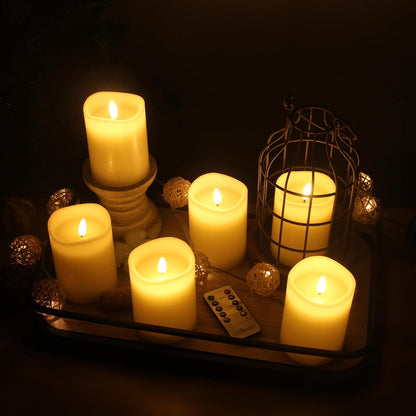 Stonebriar 6 Count White Real Wax 3x3 Flameless LED Pillar Candles with Remote and Timer
