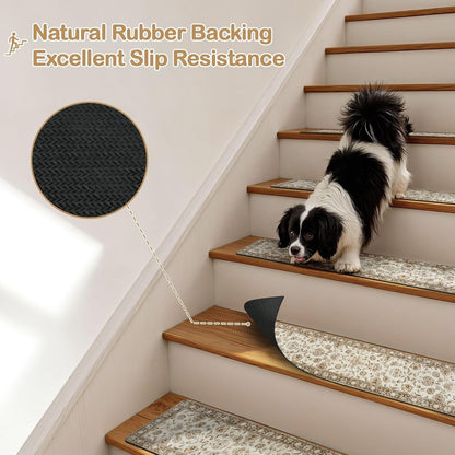 OJIA Extra Non-Slip Stair Treads for Wooden Steps 15PCS, 30"X8" Rubber Indoor Stair Runner Slip Resistant Stair Rugs Safety Mats for Dogs, Kids & Elders, Stairway Grip Step Treads, Gray