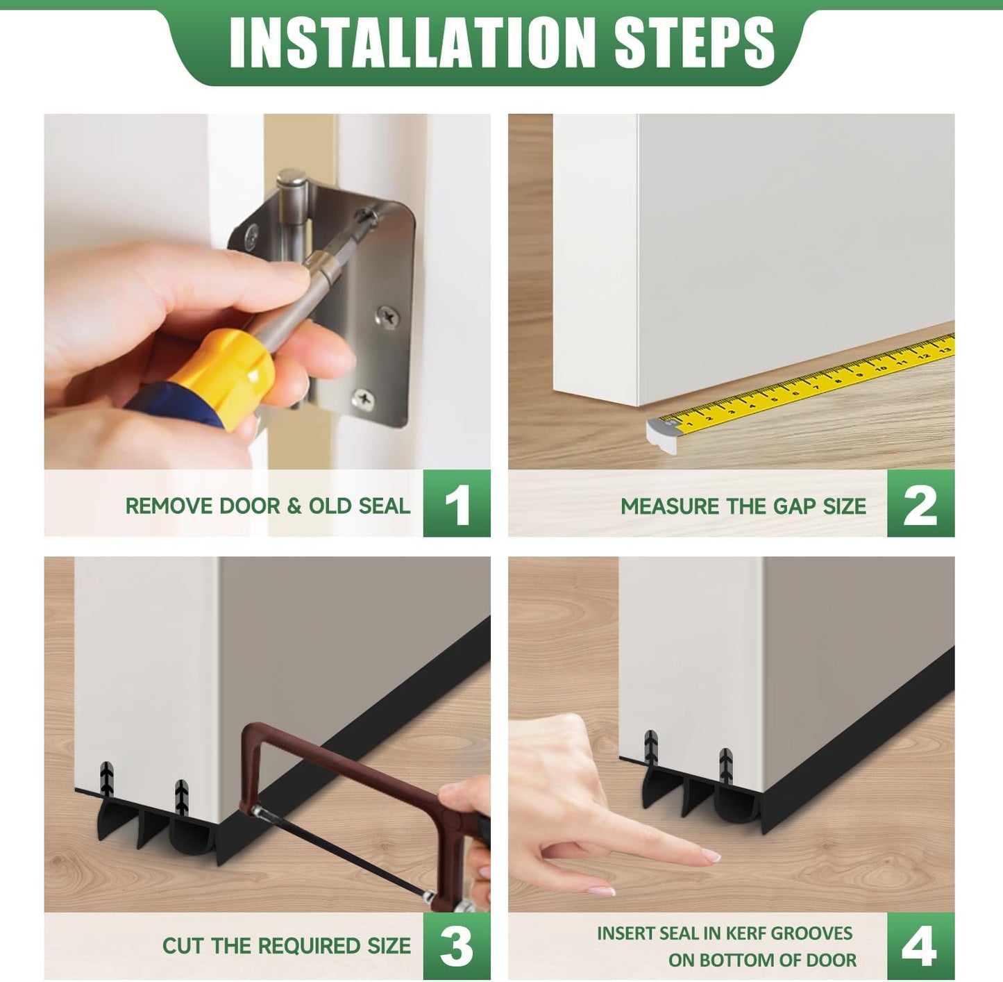 Door Draft Stopper, Cuttable Concealed Kerf/Channel Fit Under Door Seal, Draft Stopper Threshold Seal Bottom of Door Weatherstrip Kerf Weather Stripping Doors 39” Length (White, 39 inch)