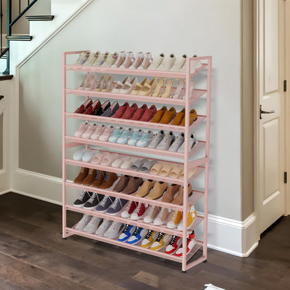 Large Shoe Rack 8 Tier Shoe Organizer, Heavy Duty Metal 4-Tier Stackable Shoe Storage Vertical Shoe Rack for Closet Front Door Entrance, Up to 50 Pairs, 44.8" W x 11.4" D x 56.7" H, Black