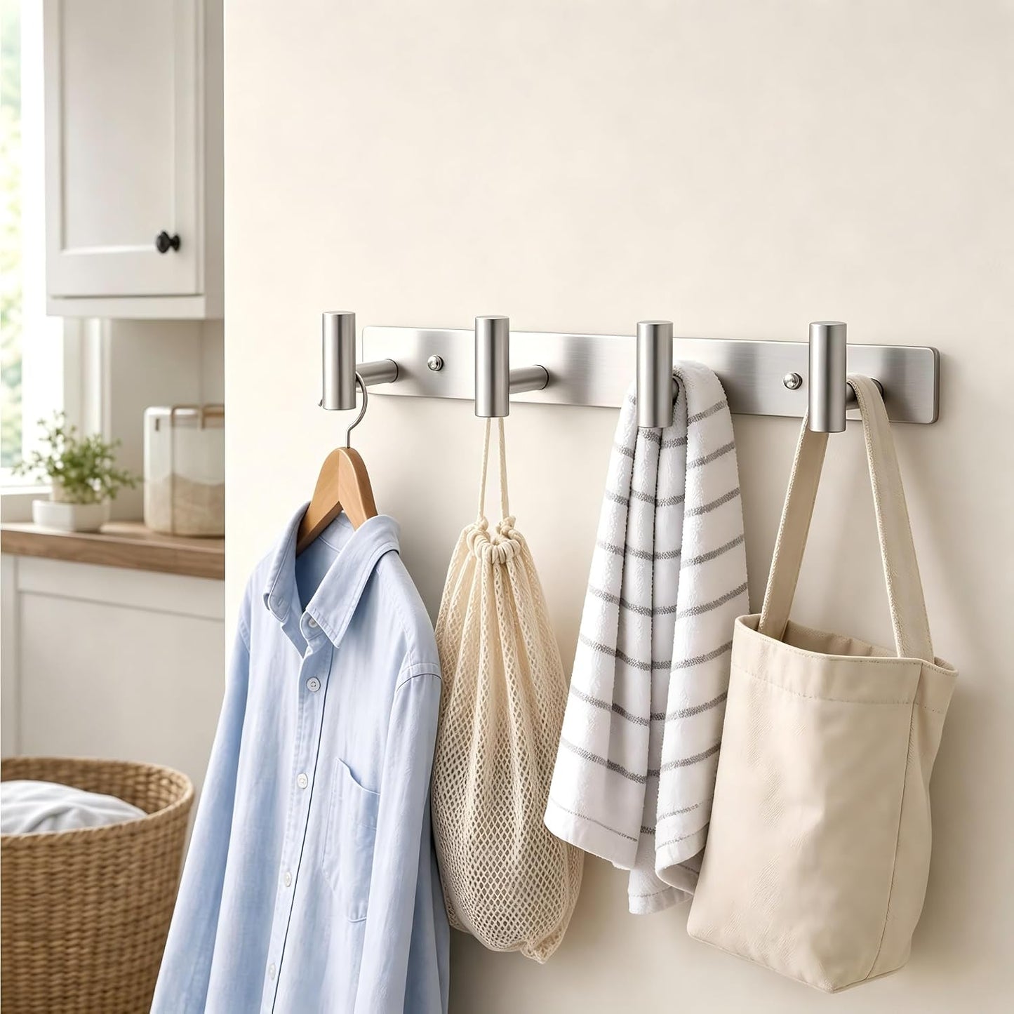 Wall Mounted Coat Rack-3 Hooks, Heavy Duty Stainless Steel Wall Hooks for Towel Coat Bag, Hat Rack Coat Hanger Coat Hooks Towel Racks for Bathroom Entryway Kitchen Office (Silver, 1 Pack)