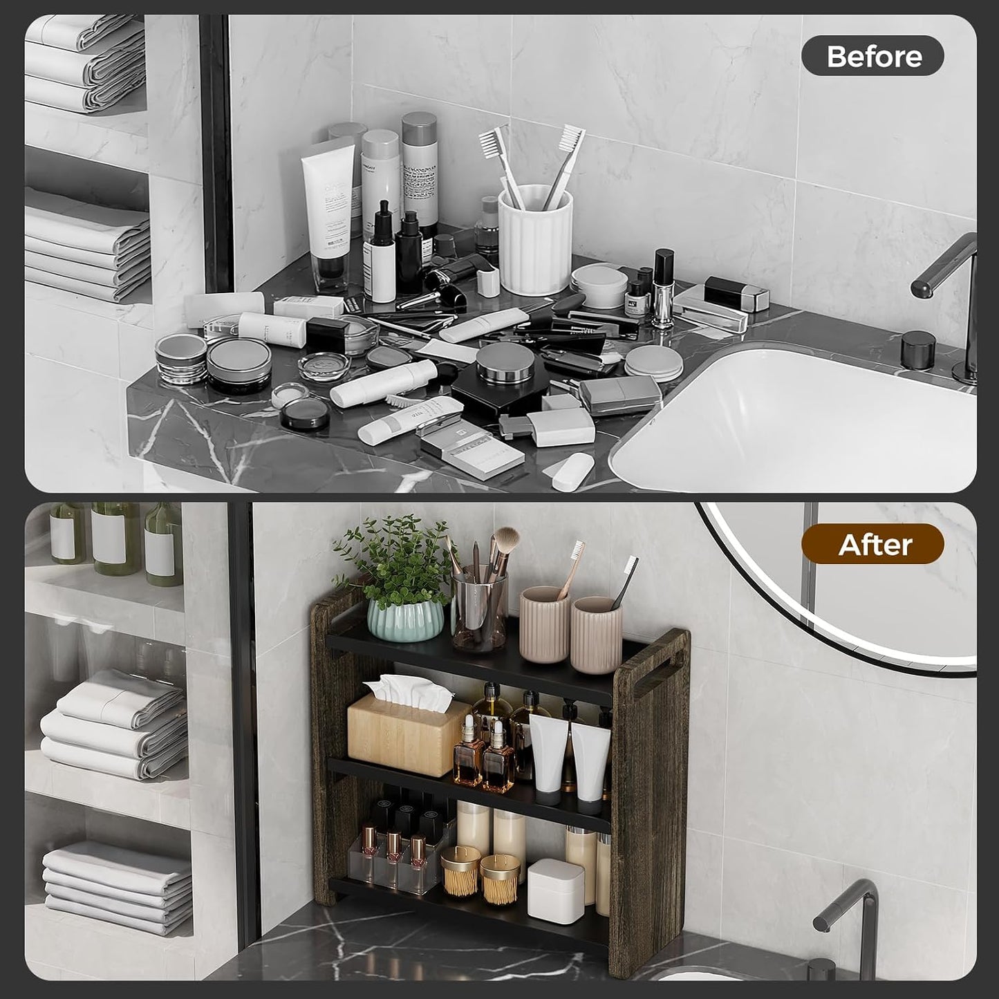 Bathroom Counter Organizer,Bathroom Counter Shelf,Bathroom Organizers,Under Sink Organizer,Cologne Organizer For Men,Colognes Stand,Cologne Cabinet,Vanity Shelf(Black 2 Tier)