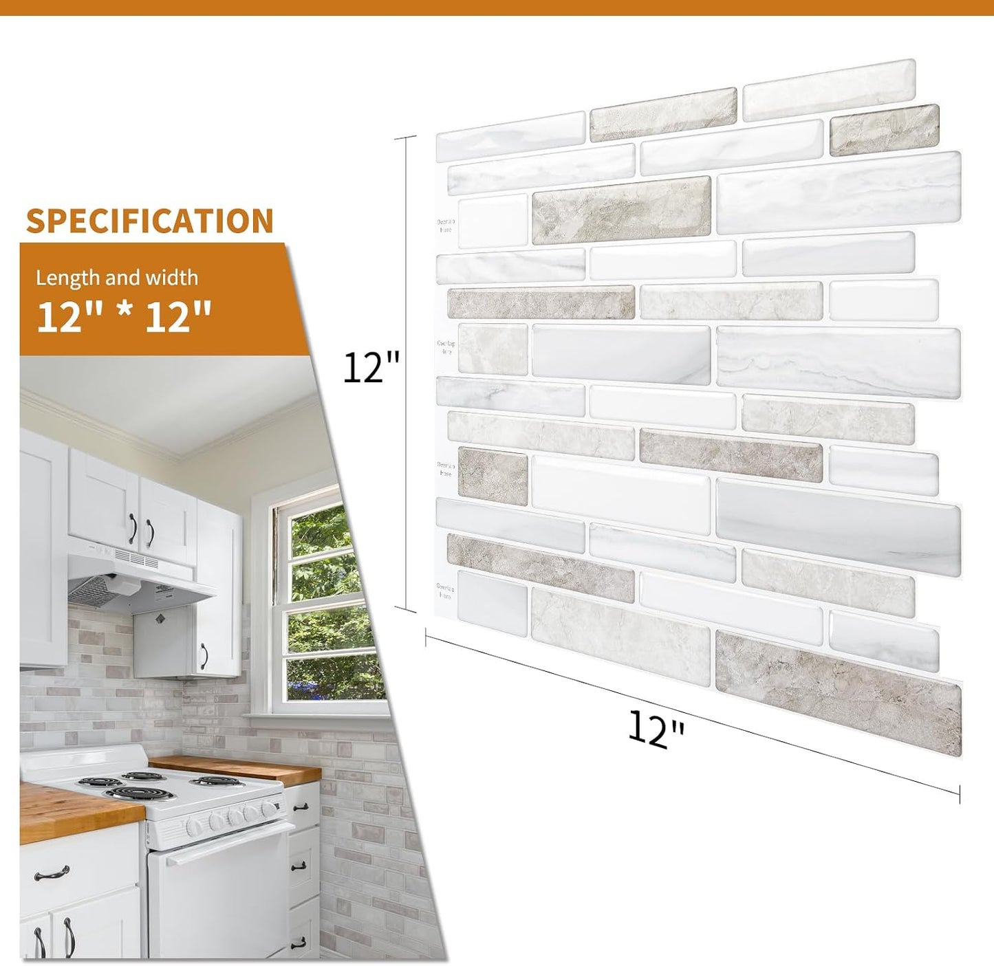 WOWSTAR 10-Sheet Peel and Stick Backsplash Tile for Kitchen Wall, Back Splash Stick On Tiles for Kitchen (12"x 12", Gray)