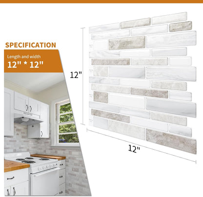 WOWSTAR 10-Sheet Peel and Stick Backsplash Tile for Kitchen Wall, Back Splash Stick On Tiles for Kitchen (12"x 12", Gray)