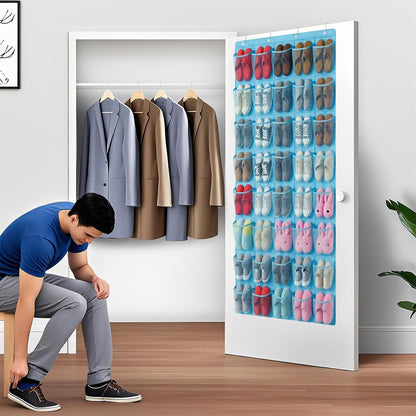 40 Large Mesh Pocket Over the Door Shoe Organizer,Hanging Shoe Rack for Door,Hualleko Shoes Organizer Hanger with Large Capacity, Shoes Storage Holder Sturdy Non-woven Fabric - Stores 20 Pairs (White)