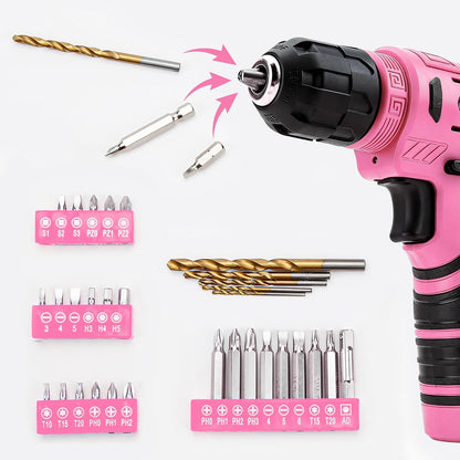 CARTMAN 150PCS 8V Cordless Drill Hand Tool Set, Purple Household Repair Kit | All-Inclusive Tool Assortment With 8V Drill, Great For Home Upkeep, DIY Crafting And Daily Household Fixes