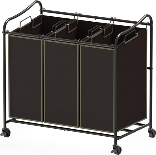 Simple Houseware Heavy-Duty 3-Bag Laundry Sorter Cart, Chrome