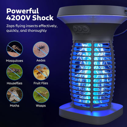 OnBeam Solar Bug Zapper Outdoor, 4200V Electric Mosquito Killer for Patio | Solar & USB-C Charging, IPX5 Waterproof, Auto Mode, SOS Light, Indoor Fly Trap for Home, Backyard, Garden, Camping