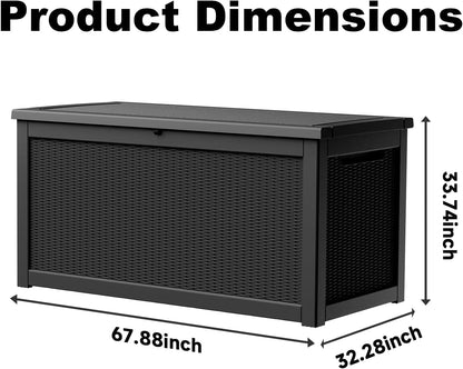 320 Gallon Outdoor Storage Box,Large Waterproof UV Resistant Deck Box,Lockable Storage Container for Patio Furniture Cushions Garden Tools and Pool Accessories(Black)