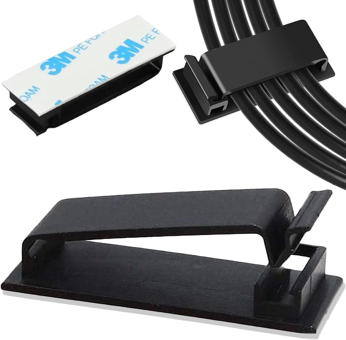 100 PCS Self Adhesive Cable Clips, Wire Organizer, Cable Management, Cord Organizer for Desk, Wall, PC, Car, Home, Office, USB, Ethernet, Power Cords, Black (Medium)