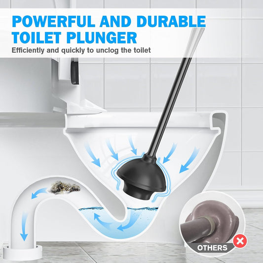 Toilet Plunger and Brush Set, Bowl Brush and Heavy Duty Toilet Plunger with Ventilated Holder, 2-in-1 Toilet Brush and Plunger Combo for 5.3-inch Toilet Drain Bathroom Deeply Cleaning(White & Grey)