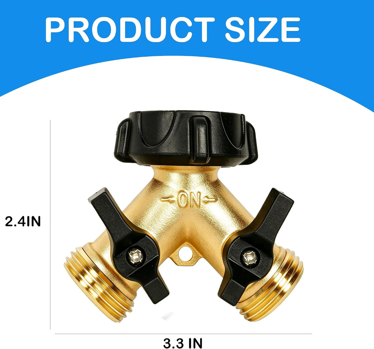 LIULO TOOL Brass Garden Hose Splitter 2 Way, Hose Y Splitter 3/4 Inch Heavy Duty Brass Hose Connector Tap Splitter, Hose Spigot Adapter 2 Valves with Rubber Washers