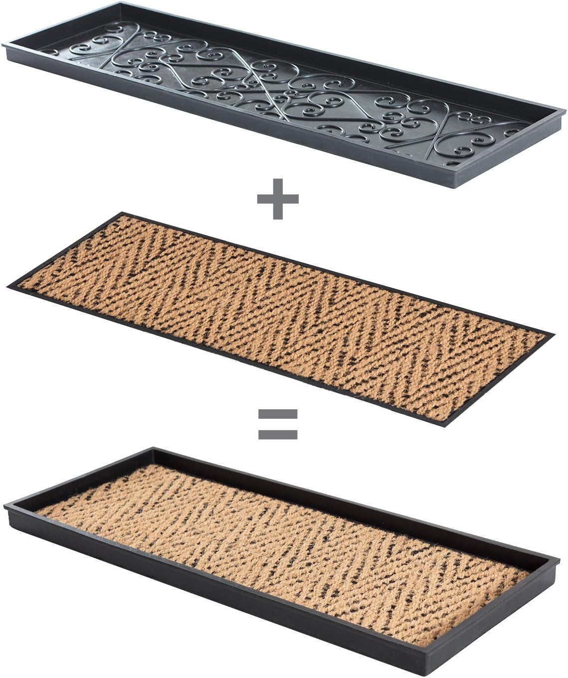 Anji Mountain Heavy Duty Waterproof Rubber Shoe Storage Mat Organizer/Boot Storage Tray Multi Use for Entryway with Coir, Tan Insert, Fits 4 Pair (46.5" Wide)