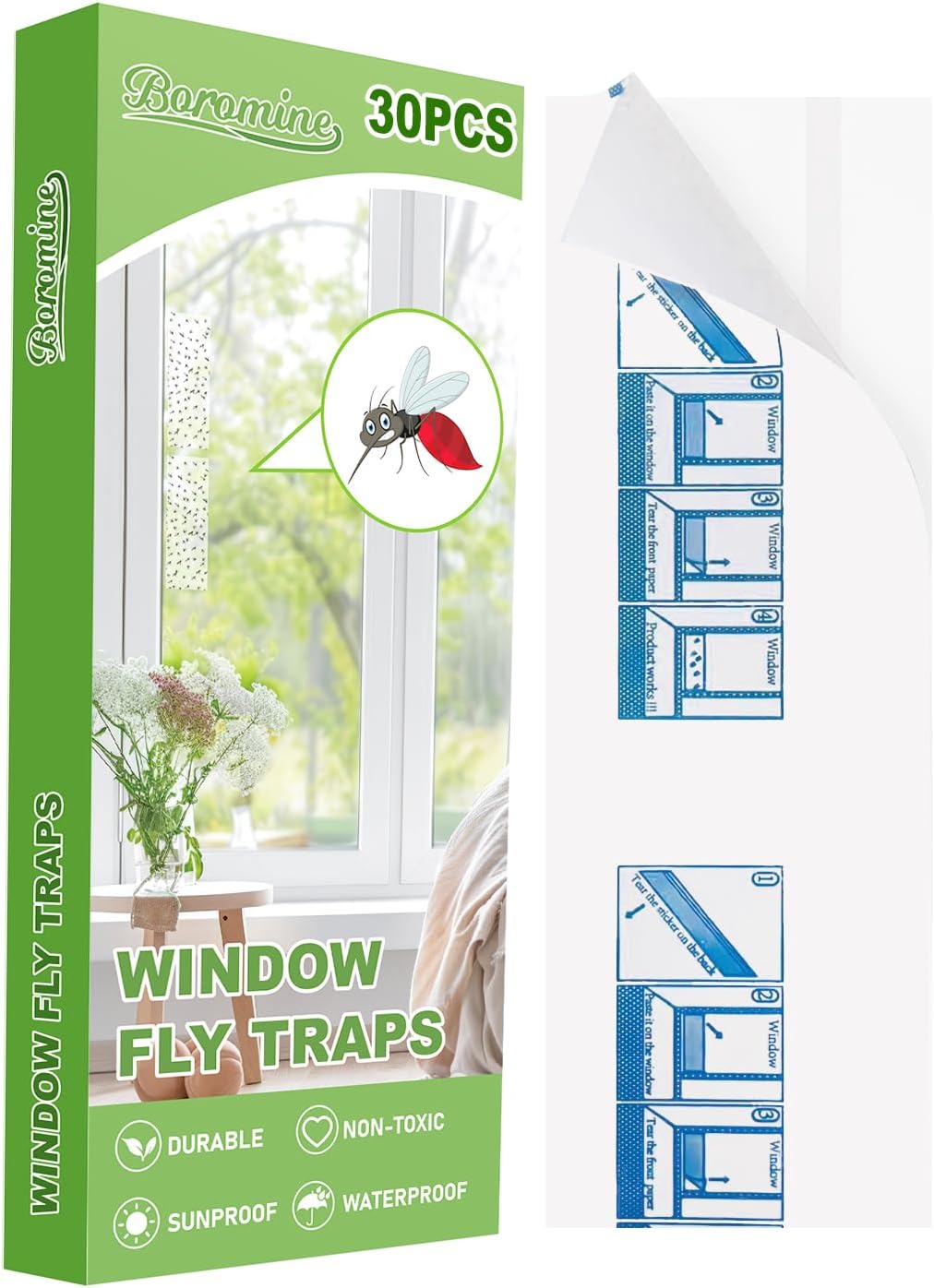 60 Pack Window Fly Traps, Window Sticky Traps, Sticky Non-Toxic Clear Fly Paper Indoor for Home