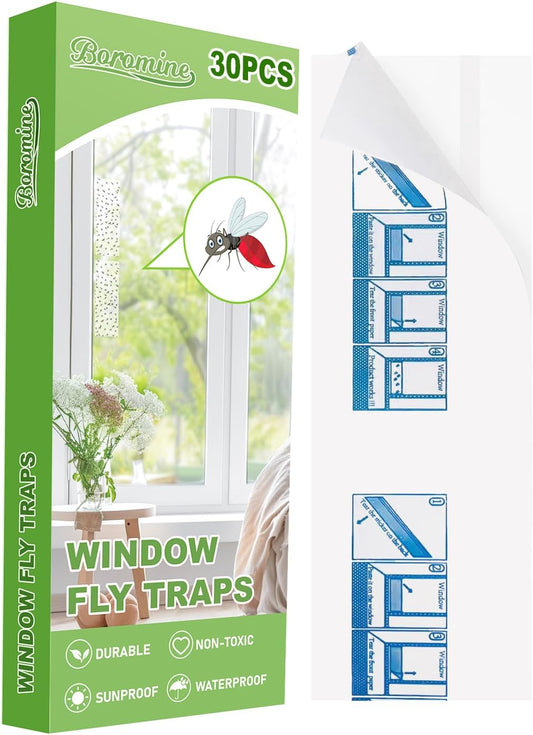 60 Pack Window Fly Traps, Window Sticky Traps, Sticky Non-Toxic Clear Fly Paper Indoor for Home