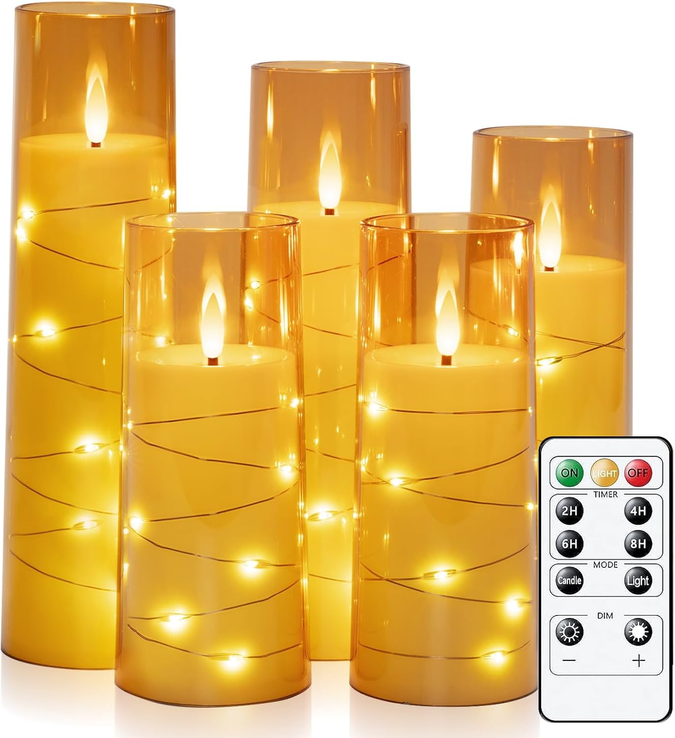 Raycare Flameless Candle with Remote Timer, 3 Flickering Acrylic Battery Operated LED Pillar Candles with Embedded Star String for Christmas, Wedding, Home Table Decor, and as a Gift (Ivory White)
