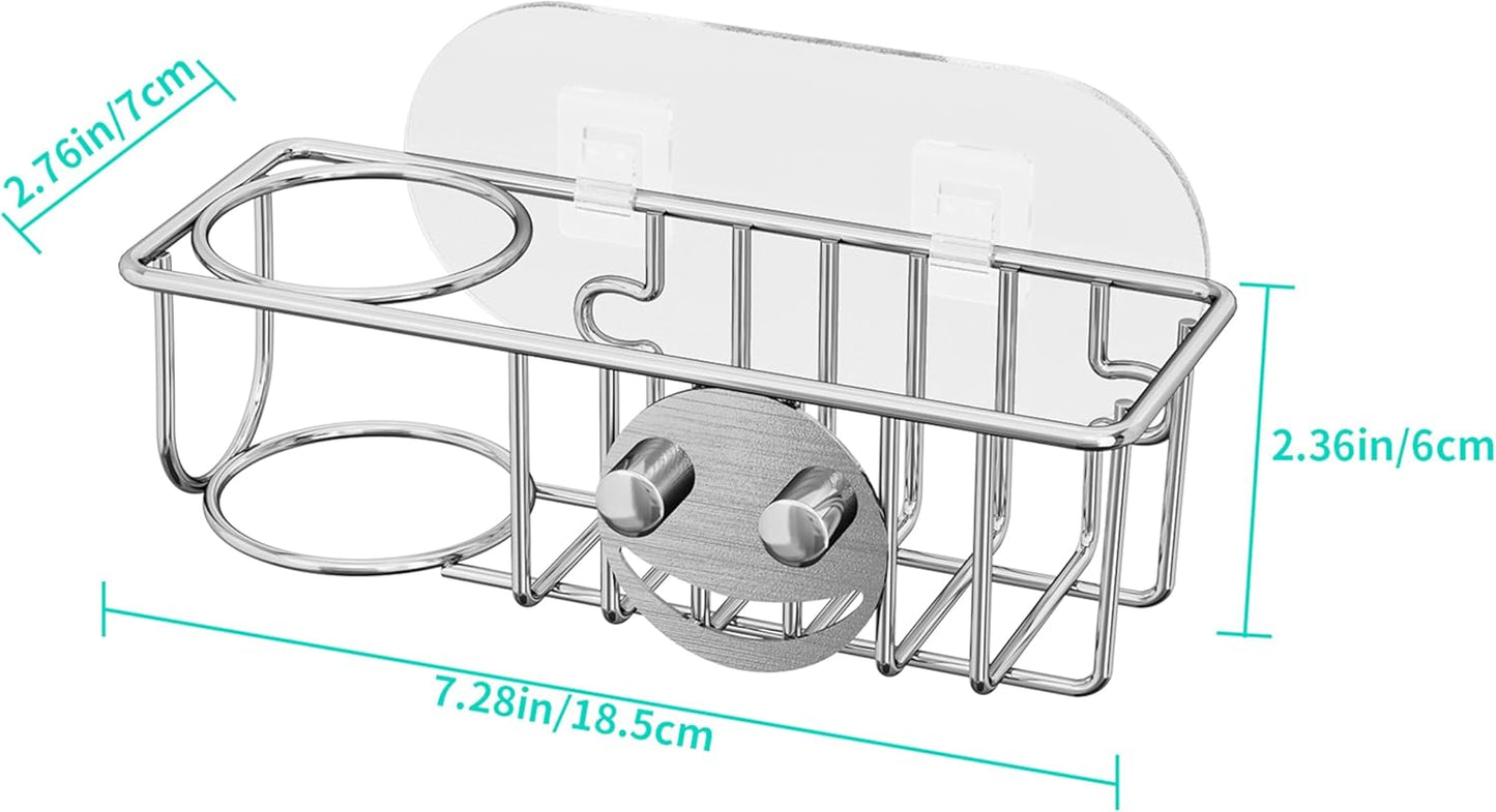 HapiRm 4 in 1 Sink Caddy Sponge Holder, SUS304 Stainless Steel Kitchen Brush Holder and Dish Cloth Hanger, Kitchen Organizers and Storage Essentials - Silver