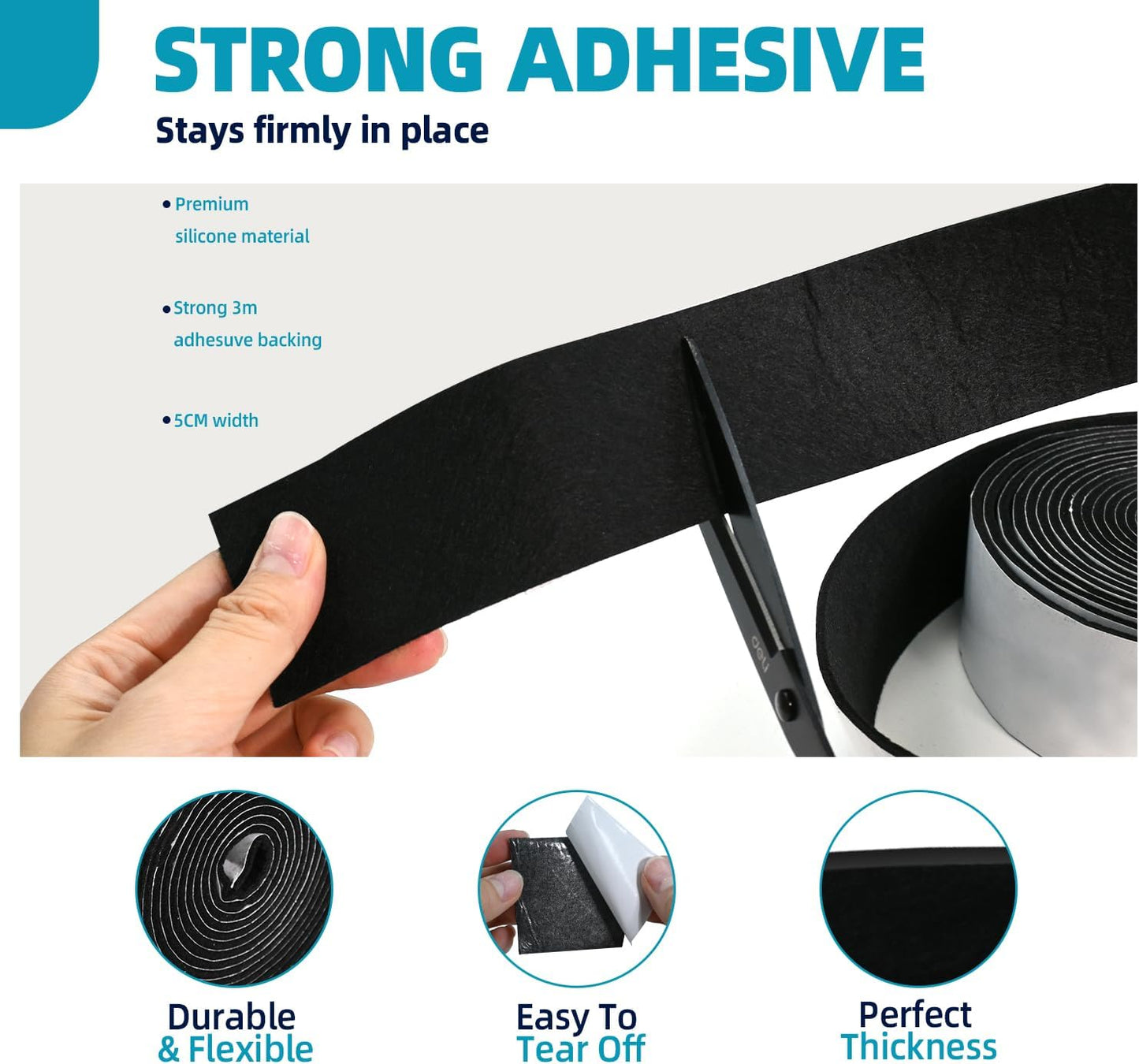 Felt Strips with Adhesive Backing, 1.96" x 16.4 ft Self Adhesive Felt Tape | Non-Slip Cuttable Furniture Pads for Chair Legs, Table, Sofa,Protects Hardwood Floors From Scratches Cuttable to Fit Any Size