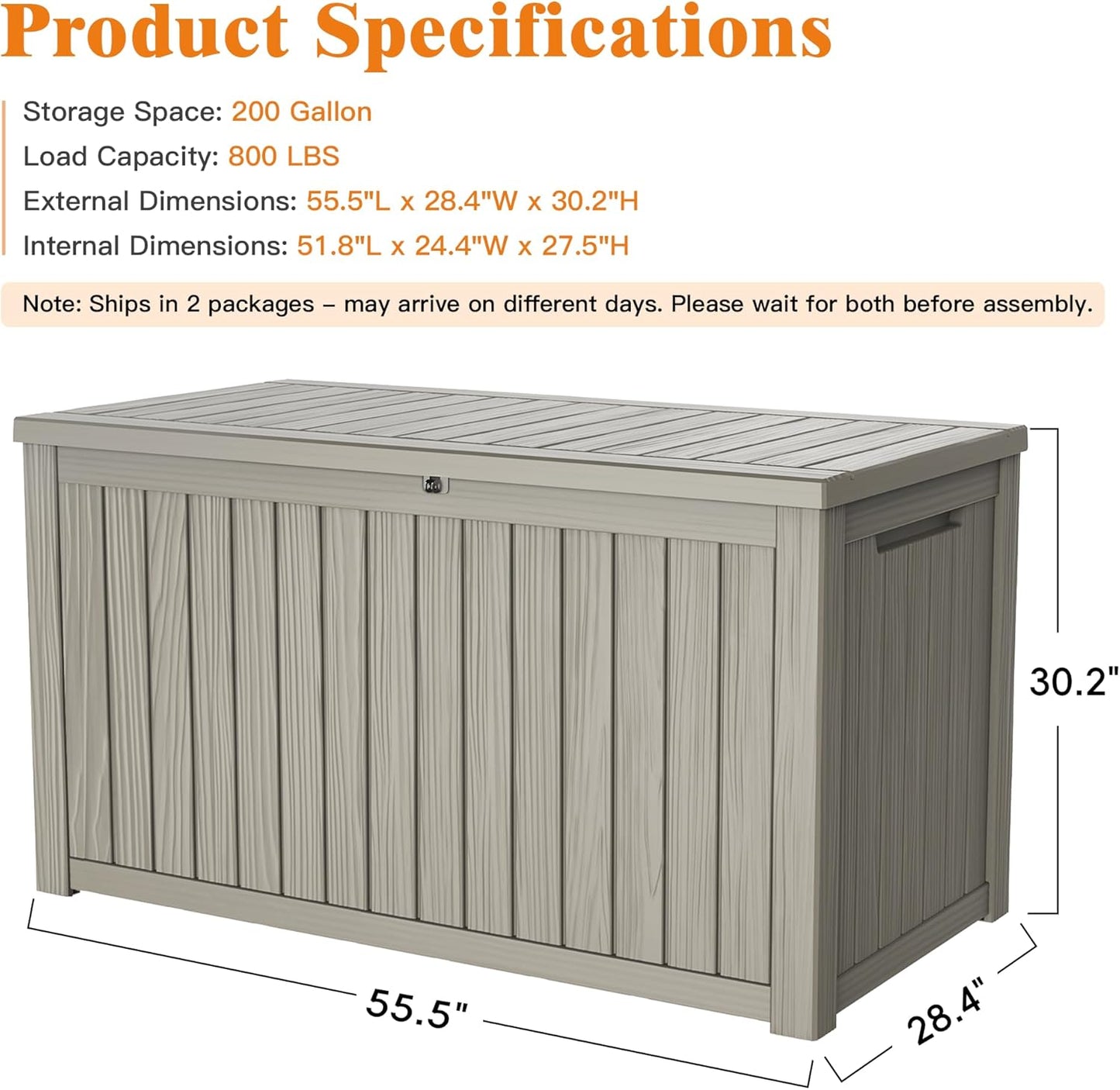 Outdoor Storage Box, 50 Gallon Waterproof Deck Storage Box, Lockable Patio Storage Bins for Package Delivery, Porch, Garden Tool, Cushions, Anti-Theft Weatherproof & UV-Resistant Parcel Drop Box