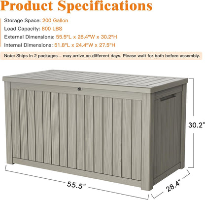 Outdoor Storage Box, 50 Gallon Waterproof Deck Storage Box, Lockable Patio Storage Bins for Package Delivery, Porch, Garden Tool, Cushions, Anti-Theft Weatherproof & UV-Resistant Parcel Drop Box