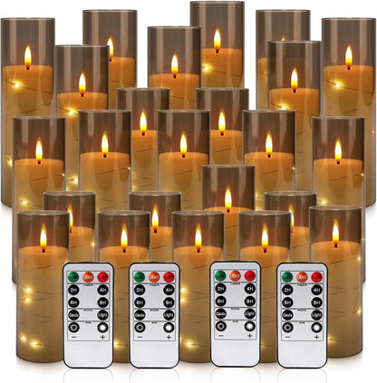 YOROXRG Set of 24 Waterproof Outdoor Flameless Candles, LED Candles with 4 Remote and Timer,(H 4" 5" 6" x D 2.2"),for Christmas,Halloween,Wedding,Festival