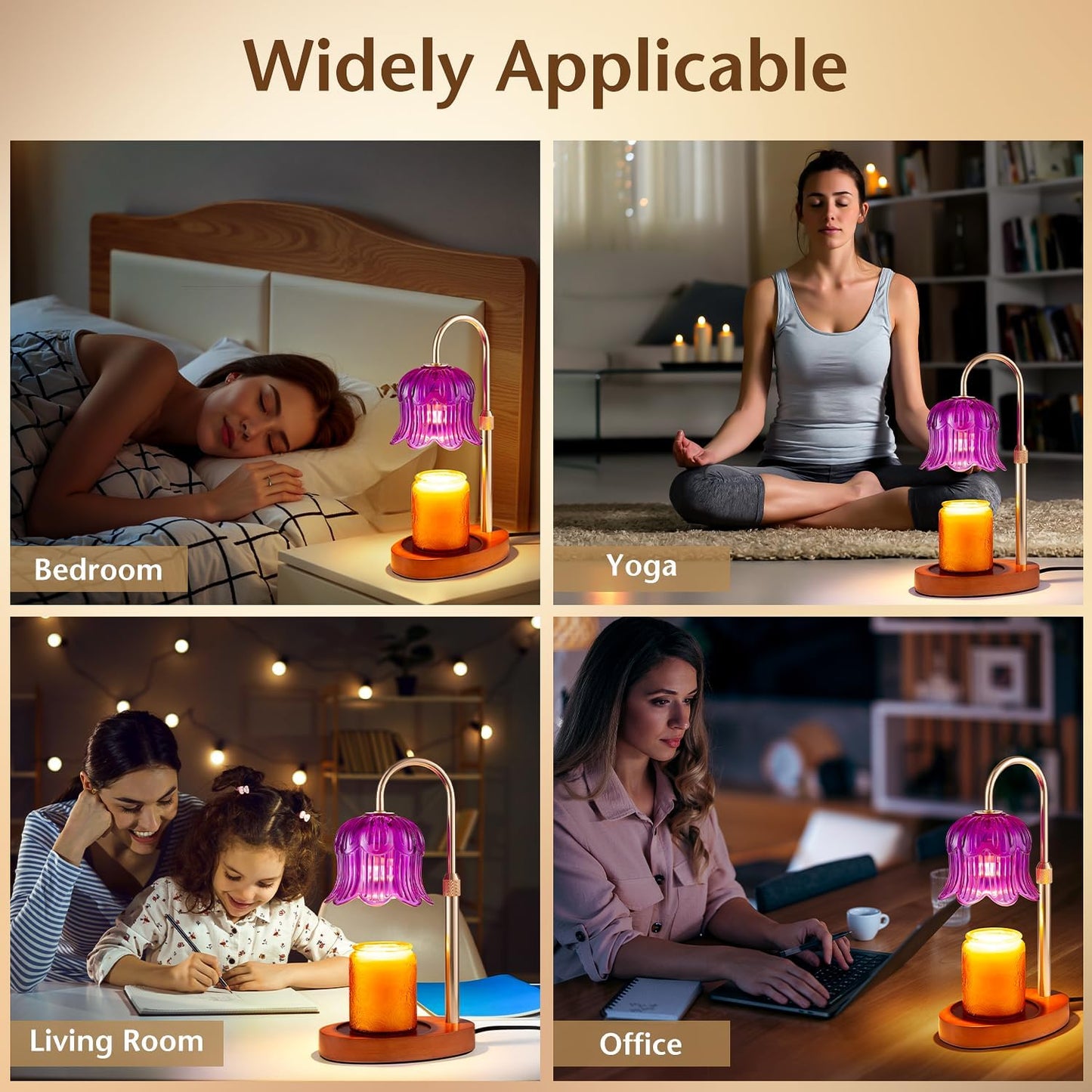 Adjustable Candle Warmer Lamp with Timer - Electric Light Wax Warming Dimmable Flameless Top Melter Heater Melting Heating Height Small Jar Candles Gifts Women Mom Birthday Home Desk Modern Decor