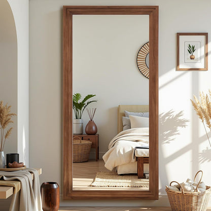 Antok Full Length Mirror with Solid Wood Frame, 71"×32" Wall Mounted Oversized Floor Mirror with Stand, Leaning Standing Hanging for Bedroom Living Room Entryway, Walnut, Arched Syle