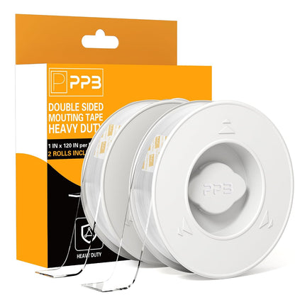 PPB Double Sided Mounting Tape, Clear Heavy Duty Nano Adhesive Tape with Protective Case, Removable Reusable Wall Tape for Home, Office, Car, Glass, Tile, Smooth Surfaces, 1 in x 10FT