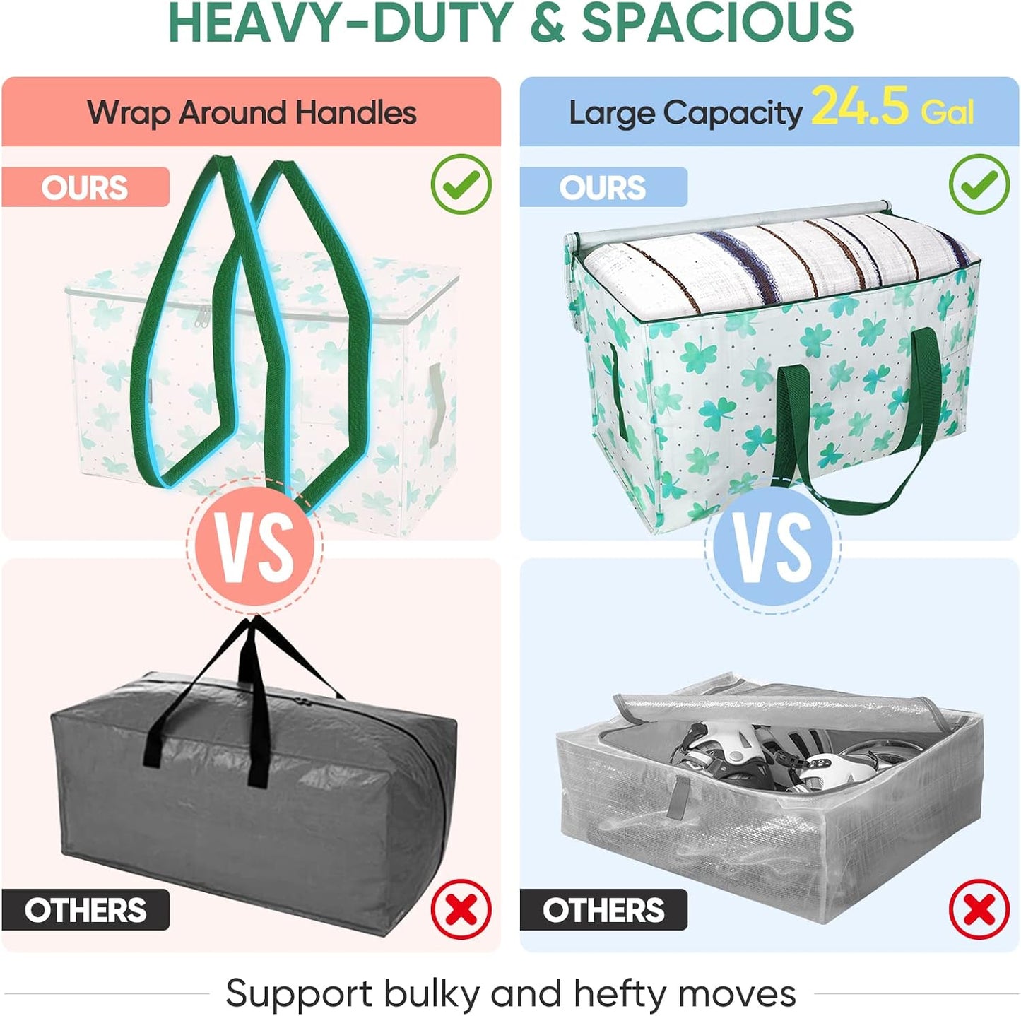 BALEINE 6-Pack Oversized Moving Bags with Reinforced Handles, Heavy-Duty Storage Tote for Clothes, Moving Supplies (Clear, 6-Pack)