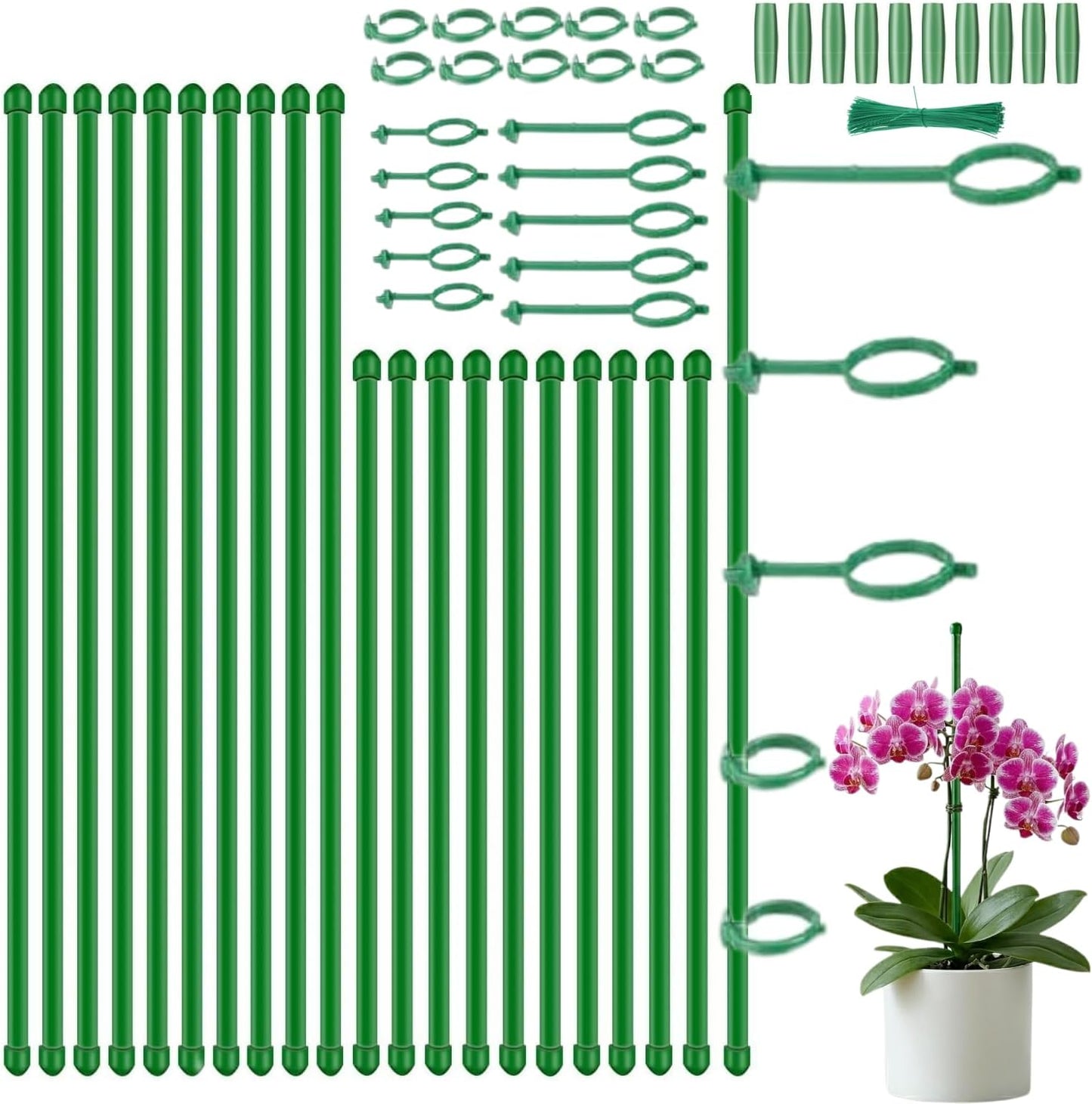 26Pcs Plant Support Combo, 5Pcs Stackable Monstera Plant Stakes Trellis+ 20Pcs Garden Clips + 1Pcs Ties, Moss Pole Alternative for Indoor Outdoor Climbing Vines Houseplants