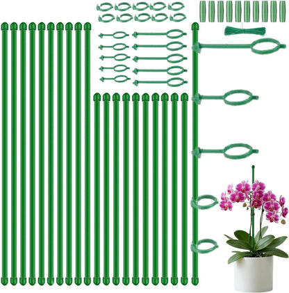 26Pcs Plant Support Combo, 5Pcs Stackable Monstera Plant Stakes Trellis+ 20Pcs Garden Clips + 1Pcs Ties, Moss Pole Alternative for Indoor Outdoor Climbing Vines Houseplants
