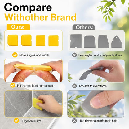 Caulk Smoothing Tool 4 Pcs Silicone Caulking Tool Kit Caulk Smoother Sealant Finishing Grout Scraper for Washroom Kitchen Bathroom (2.7x2.7x0.18 in,Yellow)