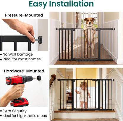 Cumbor 30-46" Baby Gate for Stairs, Mom's Choice Awards Winner-Auto Close Dog Gate for The House, Gifts for Mom, Easy Install Pressure Mounted Pet Gates for Doorways, Black