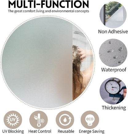 KESPEN Window Privacy Film Frosted Glass Heat Control UV Blocking Privacy Window Film for Glass Windows Static Cling Non-Adhesive Door Coverings Decals for Bathroom Home Office,17.5 Inch X 6.5 Feet