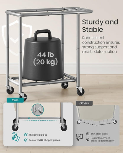 SONGMICS Laundry Basket with Wheels, 3-Section Rolling Laundry Hamper, 52.8 Gallons (200 L), Removable Liner, Steel Frame with Handle, 35.8 x 15.4 x 31.9 Inches, Cream White URLS005W01