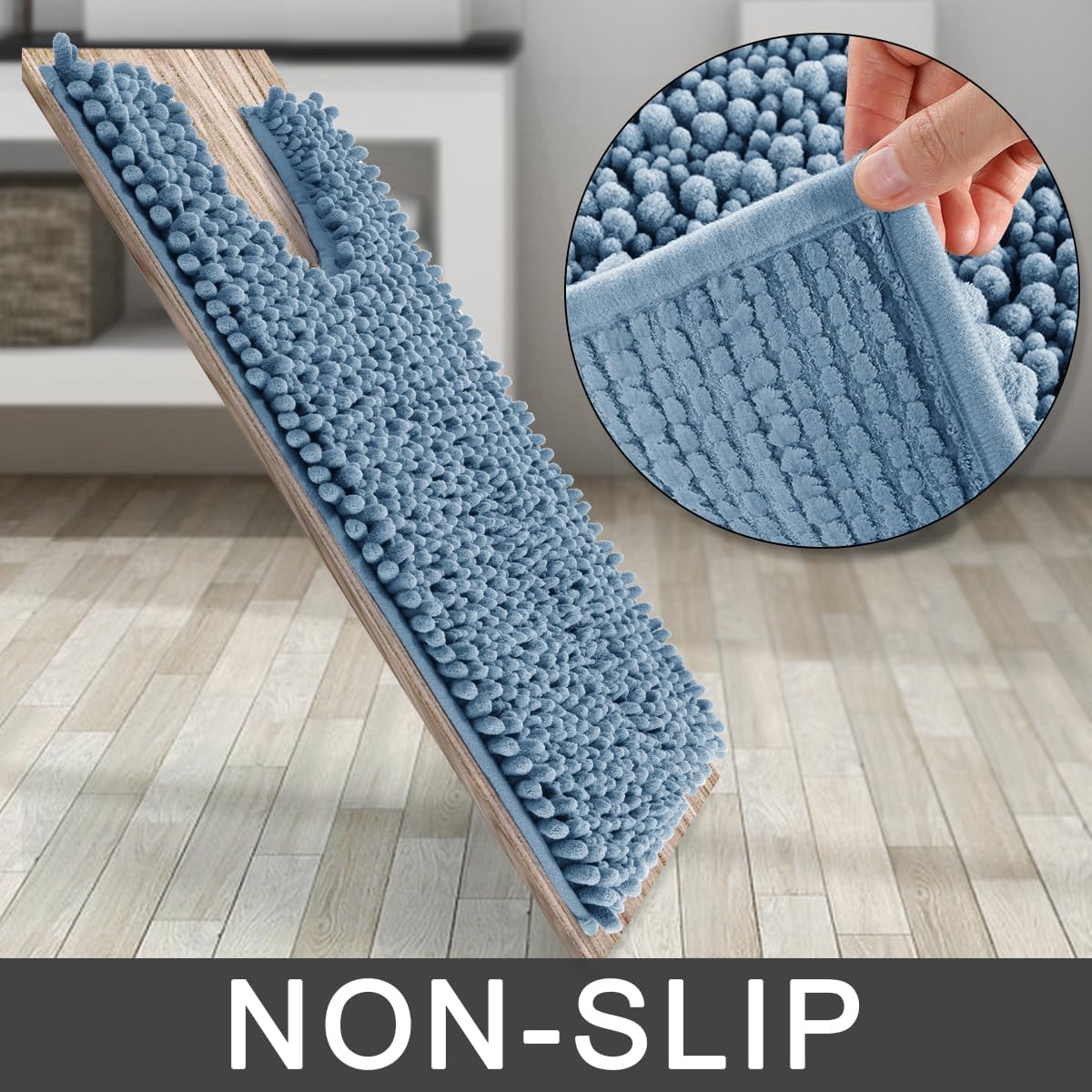 Yimobra Bathroom Rugs Non Slip Washable - Ultra Soft Absorbent Chenille Bath Mat, Quick Dry Shaggy Floor Carpet for Tub Shower, Gray Home Decor Accessories, 24x17 Inch