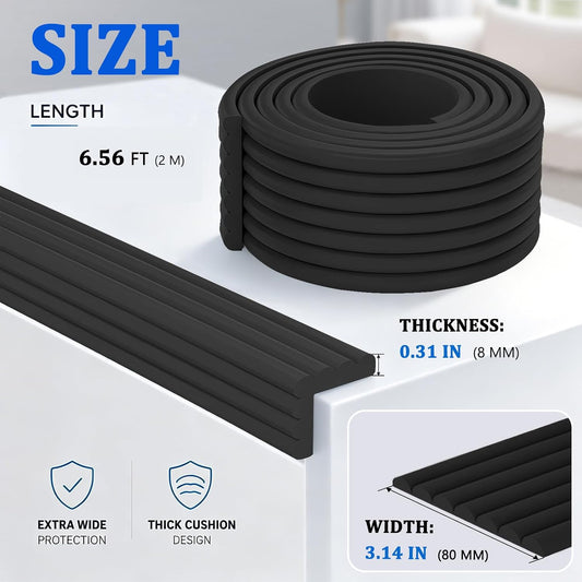 Edge Protector for Baby Proofing,Soft Foam Safety Bumper,Strong Adhesive Edge Guard Strip,Furniture Fireplace Table Cabinet Safety Cover for Baby,3.14in x 6.56ft,Black