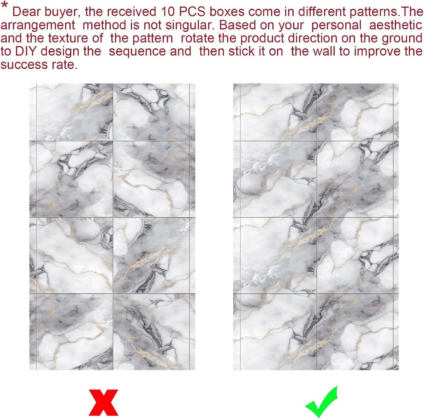 Chejiaye 10pcs Marble Peel and Stick Backsplash Waterproof Washroom Wall Panels, Peel and Stick Tile, PVC Foam Wall Panels for Kitchen,Bathroom,Living Room,Blue and Gold(Not Real Tile,11.8" x 11.8")