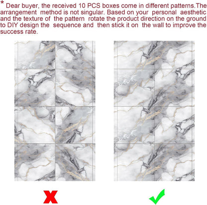 Chejiaye 10pcs Marble Peel and Stick Backsplash Waterproof Washroom Wall Panels, Peel and Stick Tile, PVC Foam Wall Panels for Kitchen,Bathroom,Living Room,Blue and Gold(Not Real Tile,11.8" x 11.8")