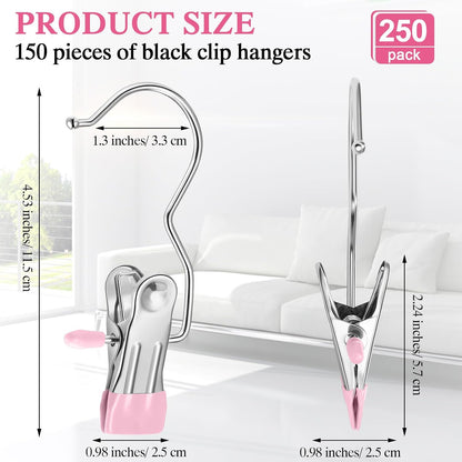 Yinder 150 Pcs Boot Hangers Clips Laundry Hooks Hanging Stainless Steel Clothes Pins Portable Clip Hangers for Closet Travel Socks Pants Handbags Hats Towels (Beige)