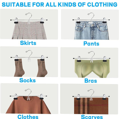 Amber Home 12 Pack Heavy Duty Add on Metal Pants Skirt Hangers, Stackable Add-on Metal Clothes Hangers with 2-Adjustable Clips, Cascading Clip Hangers Space Saving for Jeans, Slacks