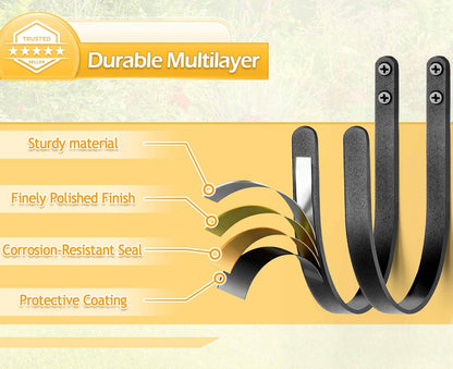 Hose Holder Wall Mount: 8 Inch Metal Heavy-Duty Garden Hose Hanger Outdoor | Hand-forged Hose Rack Mount