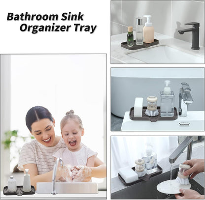 MicoYang Silicone Bathroom Soap Dishes with Drain Spout-Bathroom and Kitchen Sink Organizer,Sponge Holder,Dish Soap Tray,Perfect for Dispenser,Scrubber,Bottle,Cup on Sink or Counter-Coffee 4.9"×3.2"
