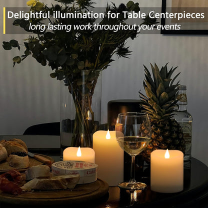 TECHLONG Flameless Candles Battery Operated with Remote Timer, 3D Moving Flame Flickering, Last 600+ Hours Battery Candles, 3" x 3" Ivory Real Wax Electric LED Candle for Wedding Party, Set of 2
