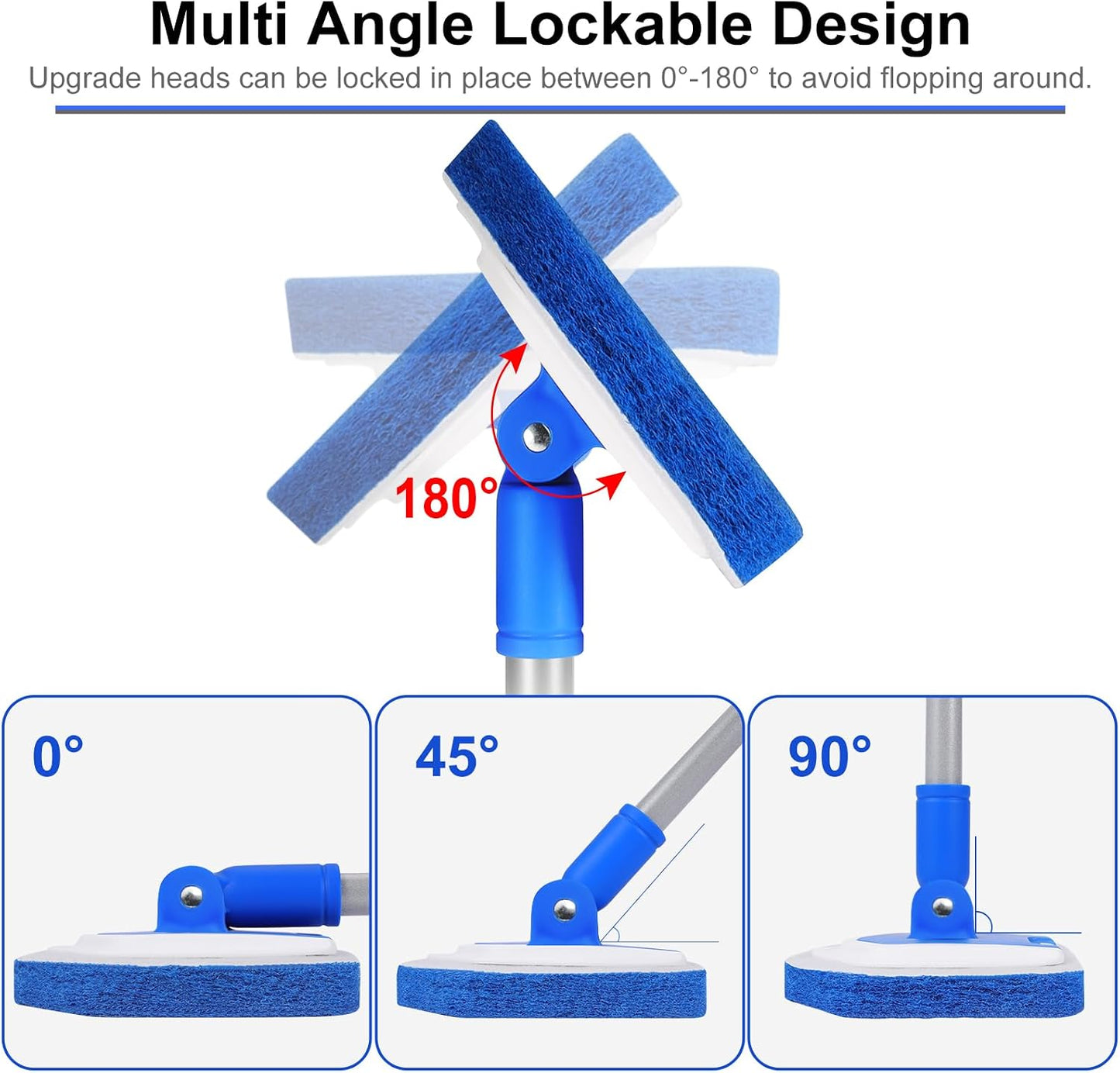 Lalafancy Bathroom Scrubber with Extendable Long Handle 50'' -3-in-1 Tub and Tile Cleaning Brush Interchangeable Head Attachment Shower Scrubber for Cleaning Bathroom Shower Bathtub Floor
