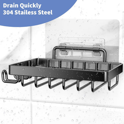 Moforoco Double Soap Bar Holder for Shower, No Drilling, 304 Stainless Steel, Wall Mounted Soap Holder with 4 Hooks and Razor Holder, Shower Rack Soap Tray Bar Soap for Bathroom Accessories Organizer