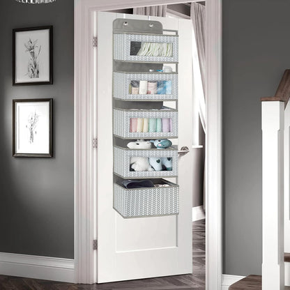 Over The Door Hanging Organizer Storage with 5 Large Pockets,Wall Mount Clear Windows and 2 Widened Metal Hooks for Pantry,Nursery,Diapers,Bathroom,Kitchen,Closet,Dorm