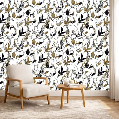 Sage Green and Blue Leaf Peel and Stick Wallpaper Modern Removable Self Adhesive Waterproof Renter Friendly Wall Covering for Bathroom and Accent Walls 17.7in x 88.5in