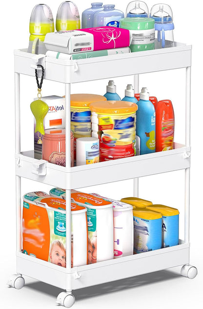 SPACEKEEPER 5-Tier Rolling Cart, Bathroom Storage Organizer Utility Cart, Mobile Shelving Unit Slide Out Shelves for Kitchen Living Room Laundry Room & Dressers, Black
